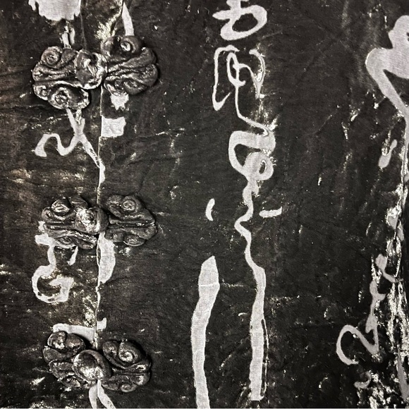 Ania A | Vtg Black Silk Velvet Burnout Asian Inspired Frog Button Top, Medium - Picture 3 of 6